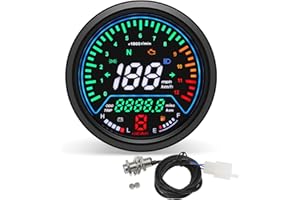 MAIMEIMI Motorcycle Speedometer for Universal Digital Motor Gauge Cluster with 8-18V Motorcycle Speedometer, Small Engine Tachometer, Odometer, 6 Gear 12000 RPM Km/h MPH LCD