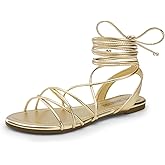 DREAM PAIRS Lace-up Gladiator Sandals Strappy Dressy Summer Flat Sandals for Women,Size 7.5,Gold,SDFS2408W