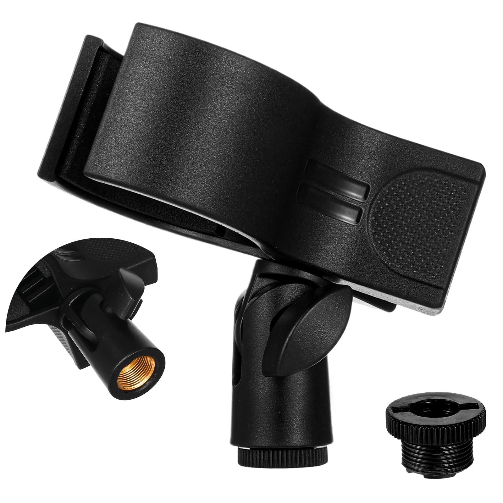 Photo 1 of 1 Pcs Large Microphone Clip, Adjustable Mic Holder for Stand, Mic Clip for Most Condenser and Wireless Microphones with Outer Diameter Range 1.1" from 2.3", with 5/8" Male to 3/8" Female Screw Adapter