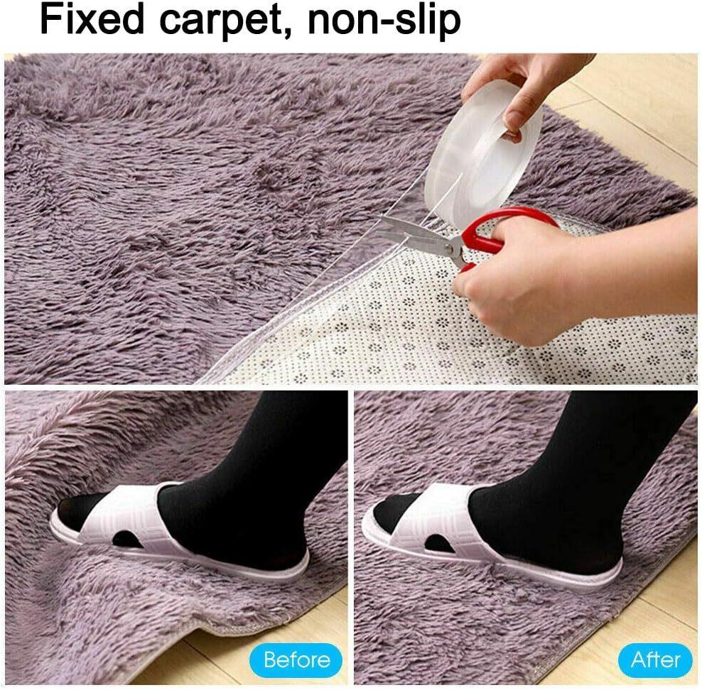 Nano Double Sided Tape, Removable Clear Gel Grip Tape (2Rolls, Total 19.7FT), Reusable Traceless Transparent Sticky Adhesive Tape,Non-Slip Mounting Tape for Carpet, Photo/Poster, Home and Office Use: Industrial & Scientific