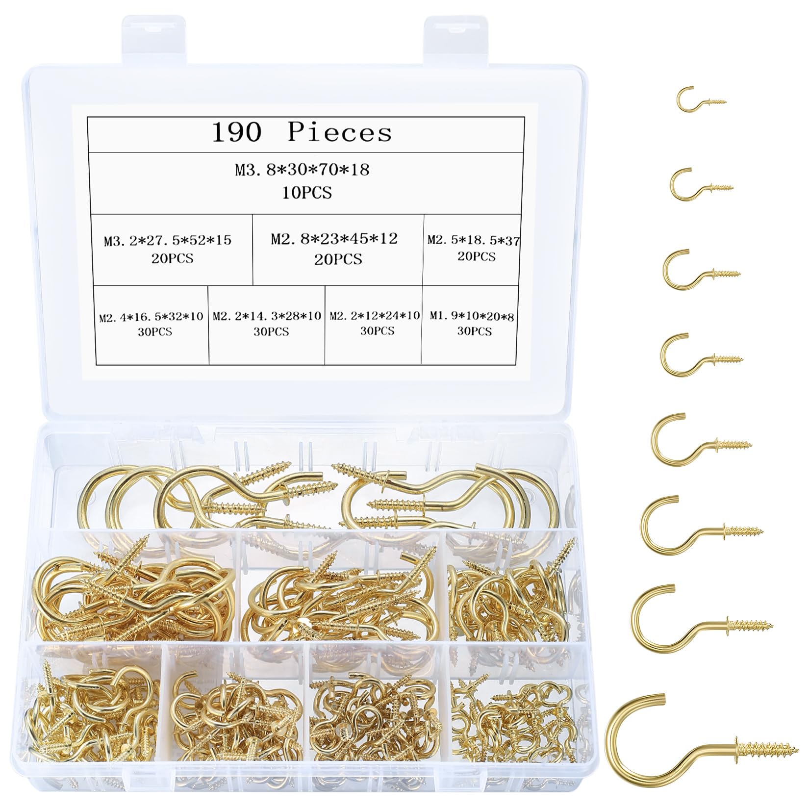 JinZeYou 190 Pcs Screw in Hooks for Wood Outdoor, Gold Metal Cup Ceiling Hooks for Hanging Outdoor Lights Mug Plants Hanging Heavy Duty for Kitchen Garden