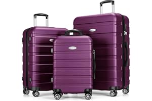 YEMENREN Luggage Sets Hardside Lightweight Suitcase with Spinner Wheels TSA Lock, 3-Piece Set (20/24/28), Purple