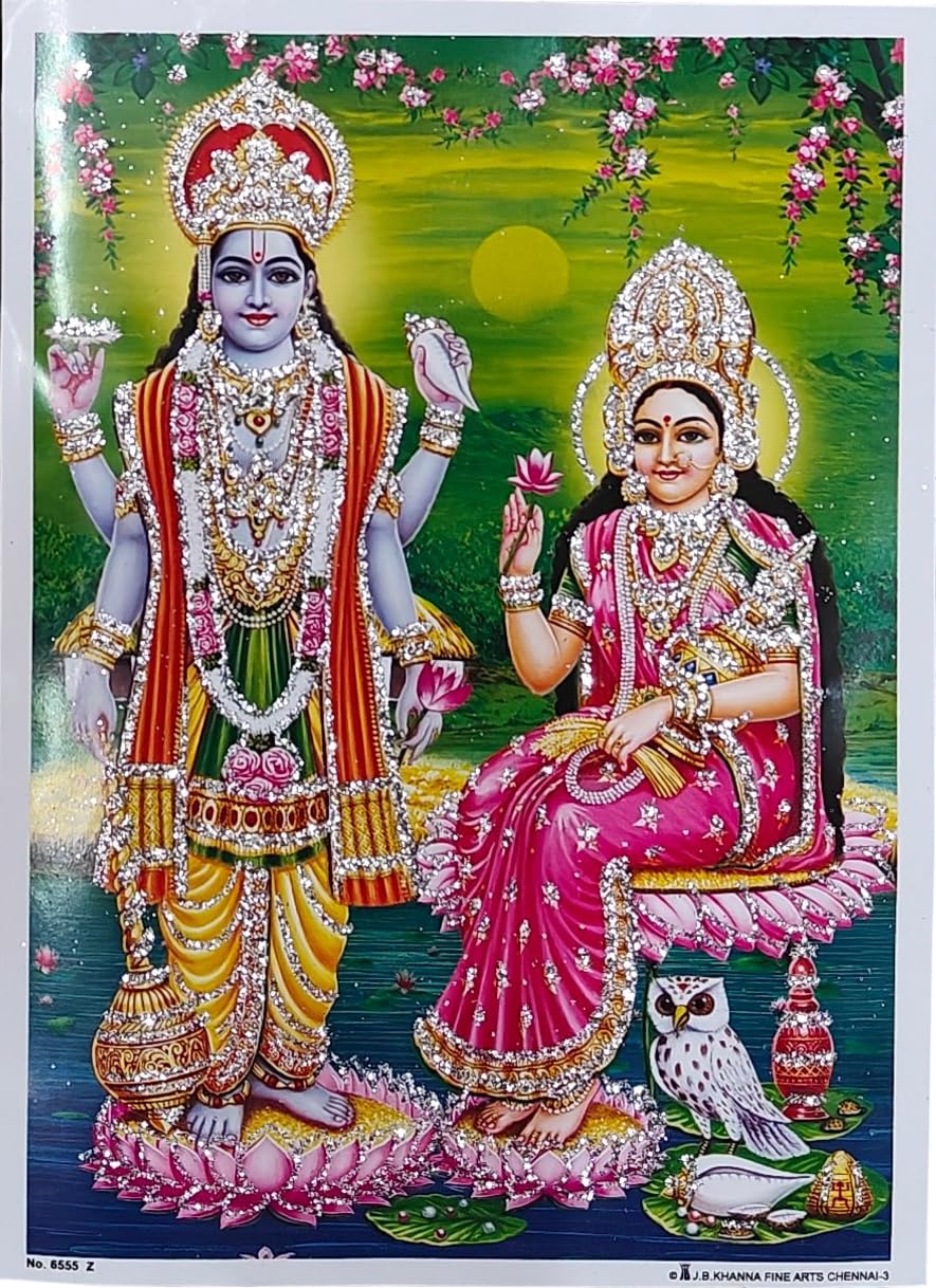 Rastogi Handicraft India Best Of Reprint Hindu God Poster/Picture With Unframed (White Paper, Laxmi-Narayan-Ji-7"X5")