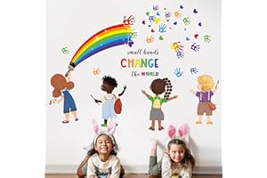 decalmile Small Hands Change The World Equality Wall Stickers Inspirational Quote Rainbow Wall Decals Kids Room Classroom School Library Wall Decor Gift