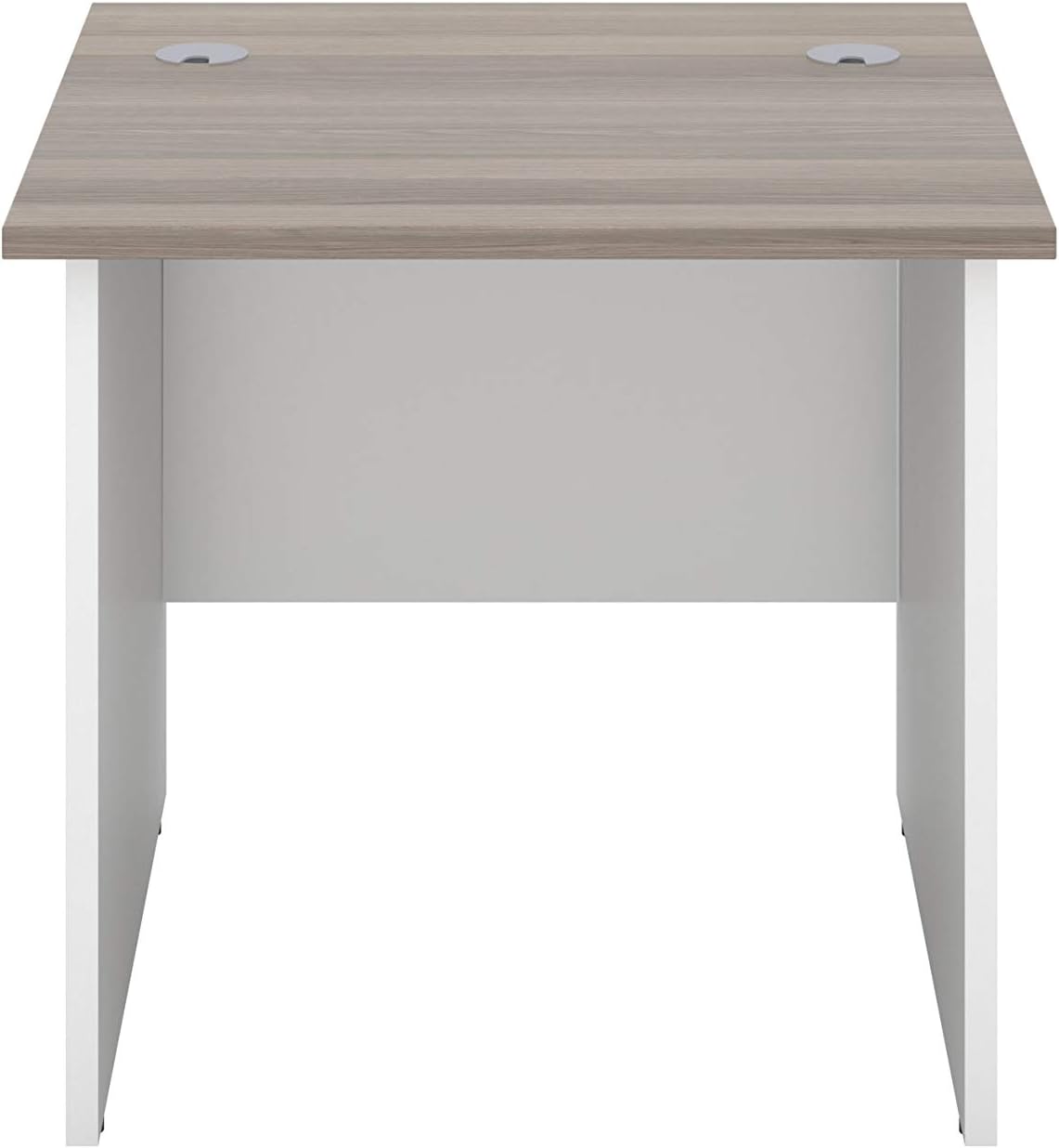 Office Hippo Heavy Duty Square Office Desk with Panel Ends, 80 x 80 x 73 cm, White Legs, Grey Oak Top - Image 3
