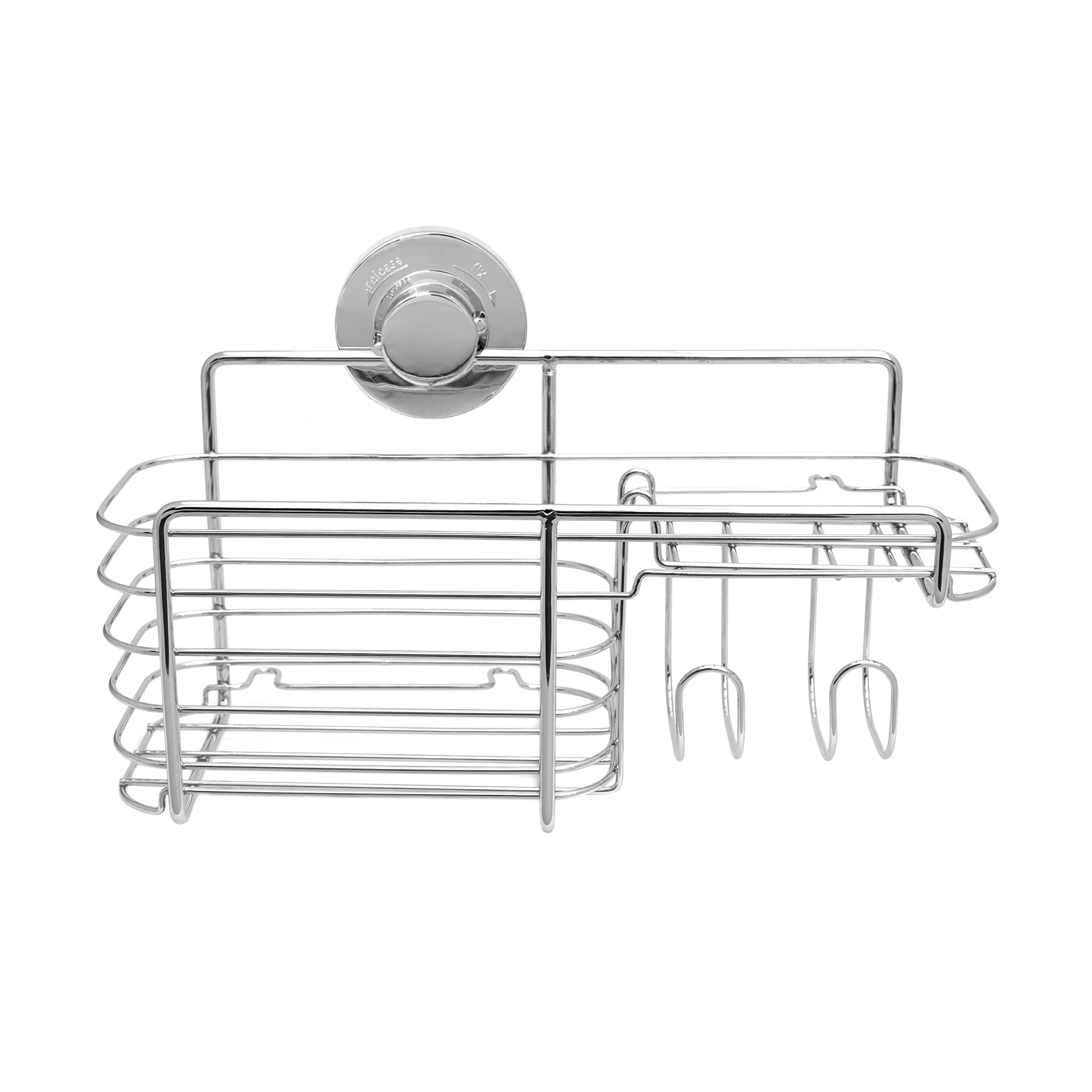 BlissHome Lock 'n Roll Suction Cup Combi Basket: No-Drill, Rust-Resistant Chrome & ABS, 5kg Capacity, Easy Install, Wall Mounted Bathroom Organiser