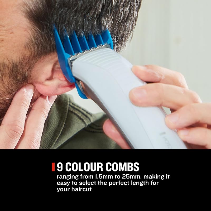 Aparador de cabelo remington colourcut, aparador de cabelo com fio, lâminas de aço inoxidável, 9 pentes, alavanca de seleção de comprimento, 4 acessórios: tesoura, pente, escova de limpeza e pescoço-hc5035, exclusivo