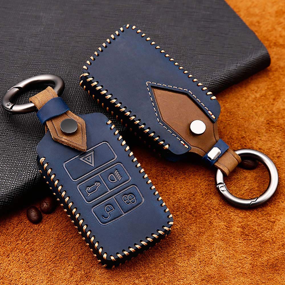 ontto for Land Rover Car Key Cover Leather Key Fob Cover Holder Protector for Land Rover Range Rover Sport Evoque Velar Discovery 5 2018 2019 2020 5-Button Remote Car Key Case Keyring 1 PC Blue