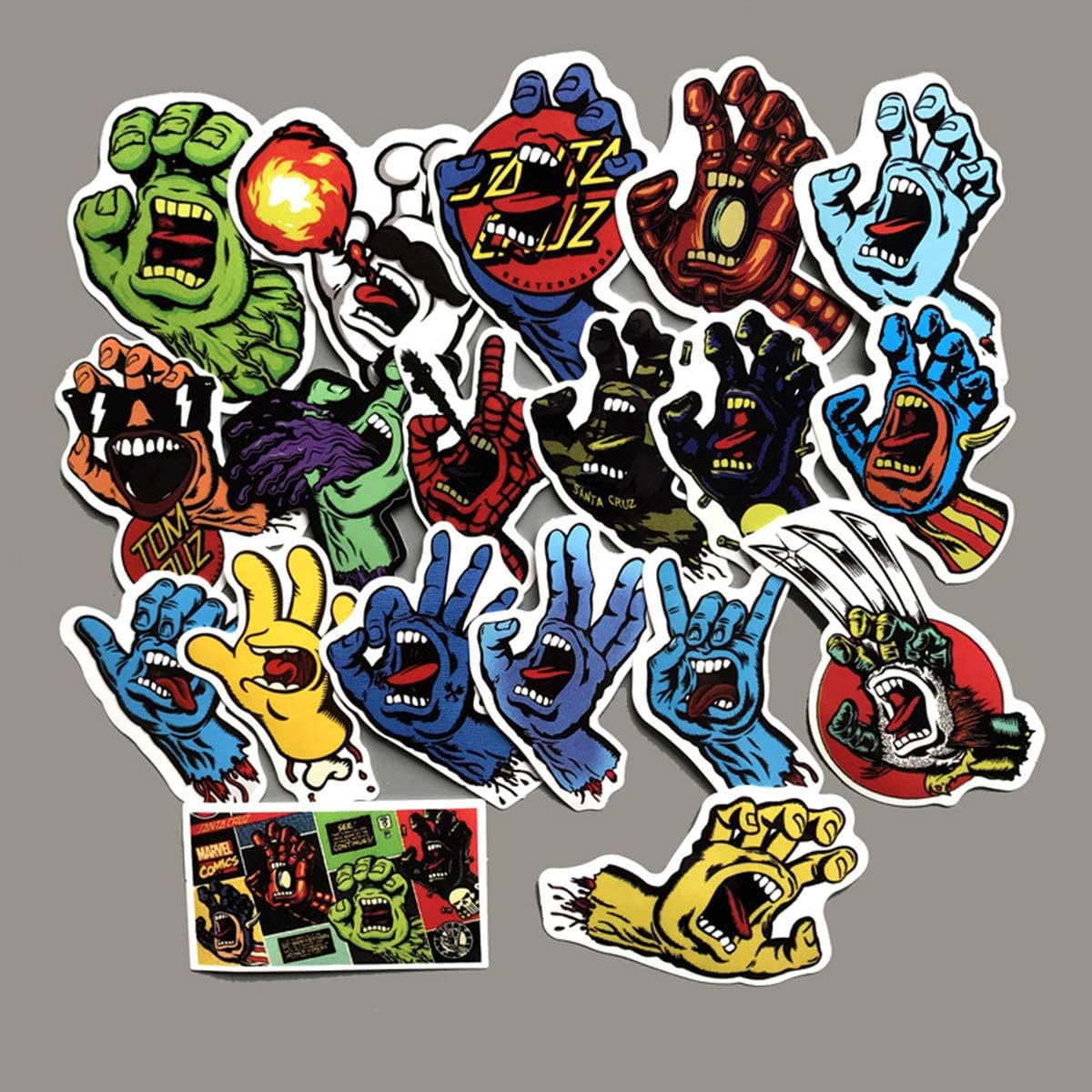 Santa Cruz Screaming Hand Skateboard Stickers Waterproof Vinyl Scrapbook Stickers Car Motorcycle Bicycle Luggage Decal 19pcs Pack (Santa Cruz)