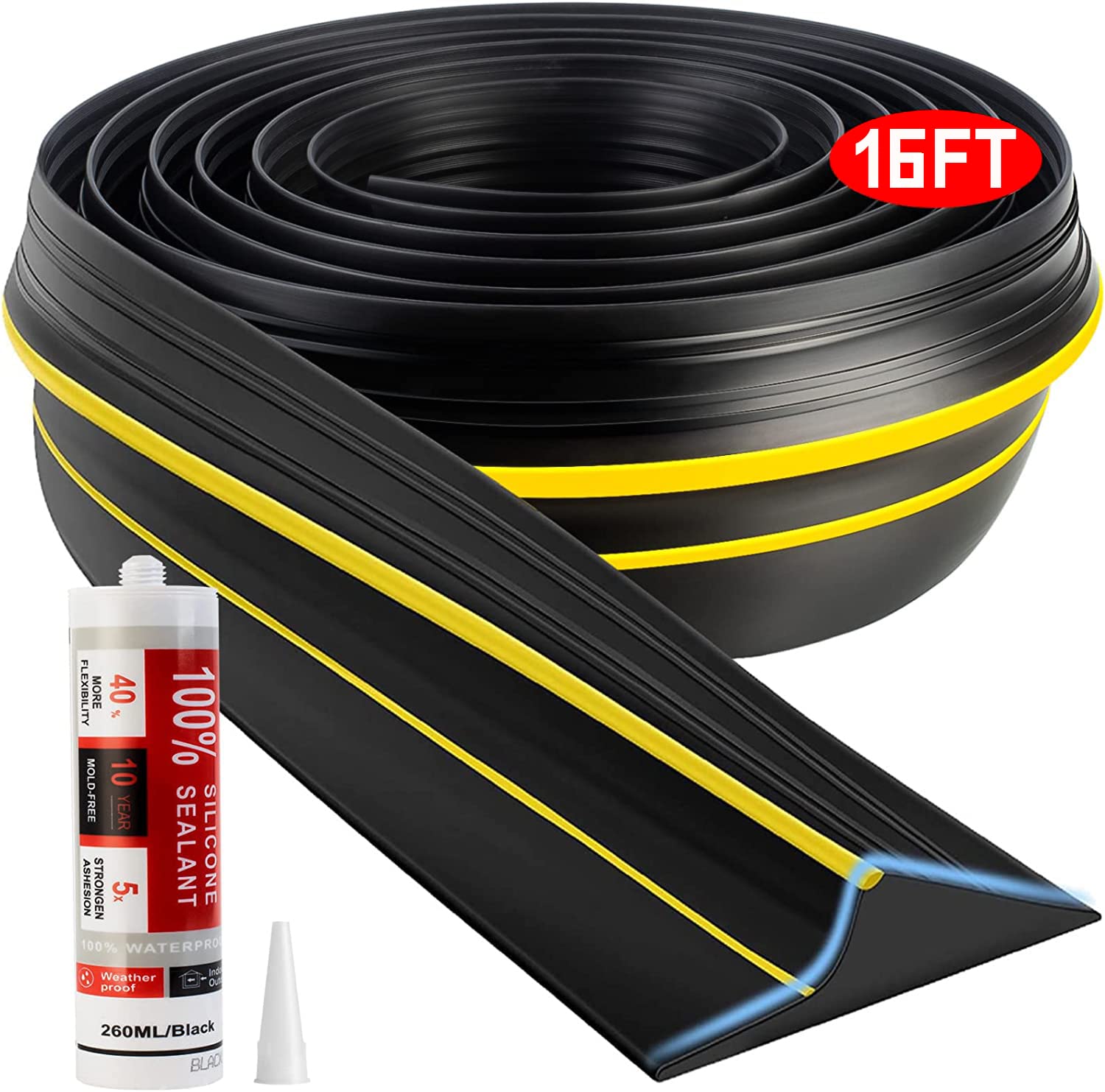 20 FT Garage Door Threshold Seal Strip – Universal Bottom Waterproof PVC – Black