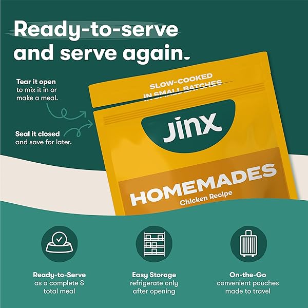 JINX CHICKEN DOG WET FOOD, MEAL OR MIX IN DOG TOPPERS FOR DRY FOOD, MADE WITH REAL CHICKEN, BONE BROTH & BROWN RICE, NO FILLERS, PUPPY, ADULT, SENIOR, 3OZ, 8 PACK