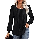Long Sleeve Shirts For Women Fall Fashion 2025 Womens Tunic Tops Pleated Crew Neck Puff Sleeve Blouses Dressy Casual