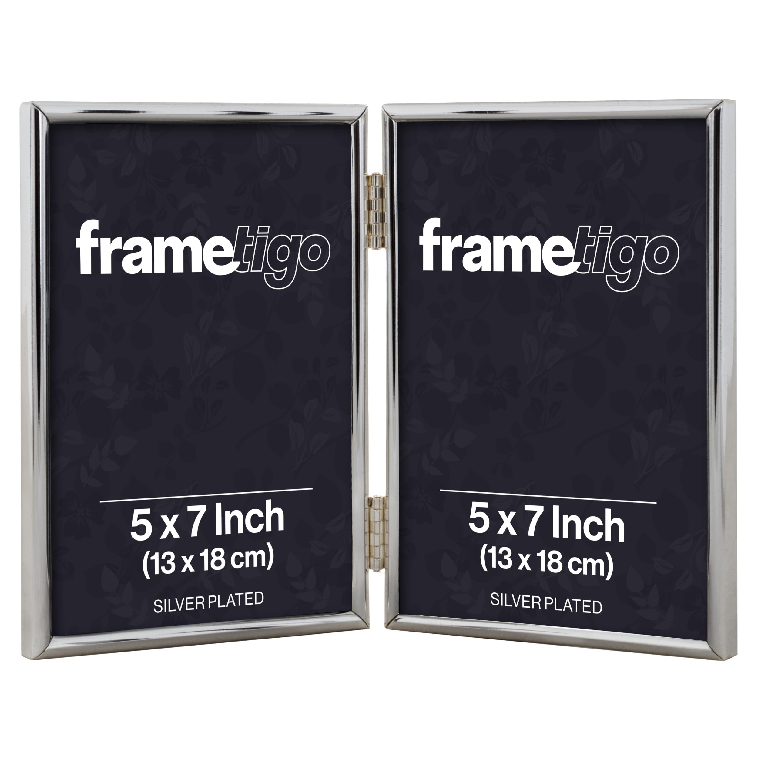 Frametigo - Silver Plated Thin Edge Double Photo Frame, 5"x7" (13x18cm) Photo Size - Portrait Orientation - Modern & Sleek Design - Traditional Silver Picture Frames - Tarnish Resistant