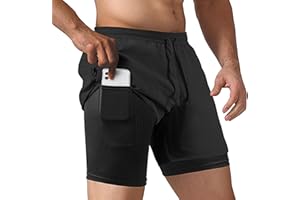 NIMOJIRO Men's 2 in 1 Running Shorts Workout Athletic Training Gym Outdoor Sports Shorts