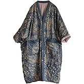 NFYM Long Jackets for Women Winter Outwear Knee Length Printed Vintage Loose Patchwork Quilted Lightweight Jackets