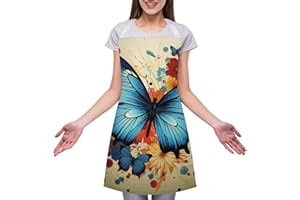 KLOPH Butterfly Cooking Aprons for Women Men Waterproof Bib Apron with Pockets Adjustable Kitchen Chef Apron