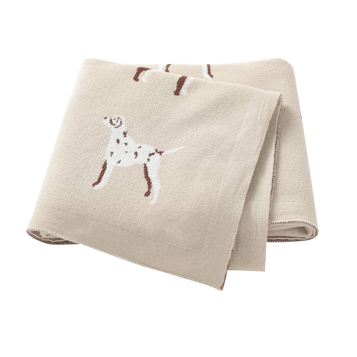 Ziyunlong Baby Blanket 100% Cotton Knitted Blanket for Newborn with Cute Dog, 100 x 80cm Beige