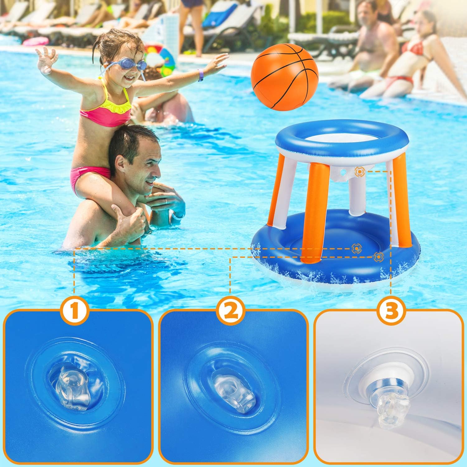 Pool Volleyball Set, 115” Inflatable Pool Float Set Include Basketball Hoop Set & Balls Floating Swimming Pool Toy Pool Volleyball Game for Kids and Adults (115” x 38” x 28”): Sports & Outdoors