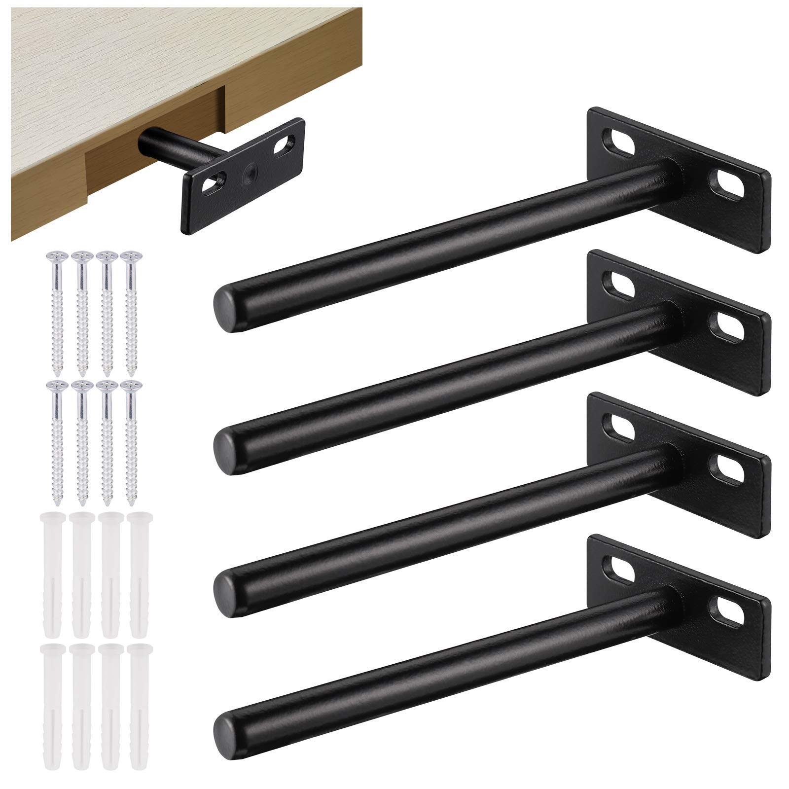 JIZZU Floating Shelf Bracket, 5 Inchs Heavy Duty Invisible Shelf Bracket Support for Concealed Wood Shelves Wall Mounted and Wall Decoration(4 Pack