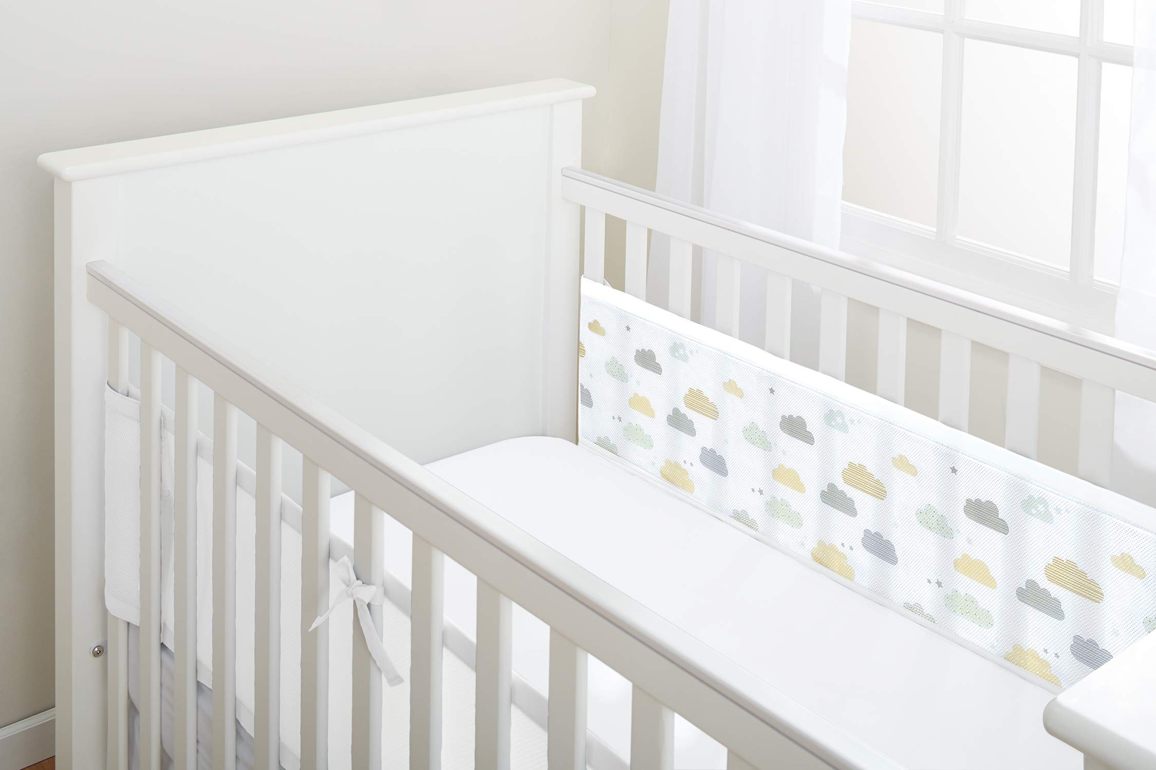 BreathableBaby Breathable Mesh Liner For Cot Beds — Covers 2 Sides — Classic — 3 mm — On Cloud Nine — 2 Panels — Non-Padded Single Layer — Safer Than a Crib Bumper — UK/EU Safety Tested