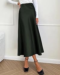 BTFBM Women's Summer Spring Satin Midi Skirt Silk