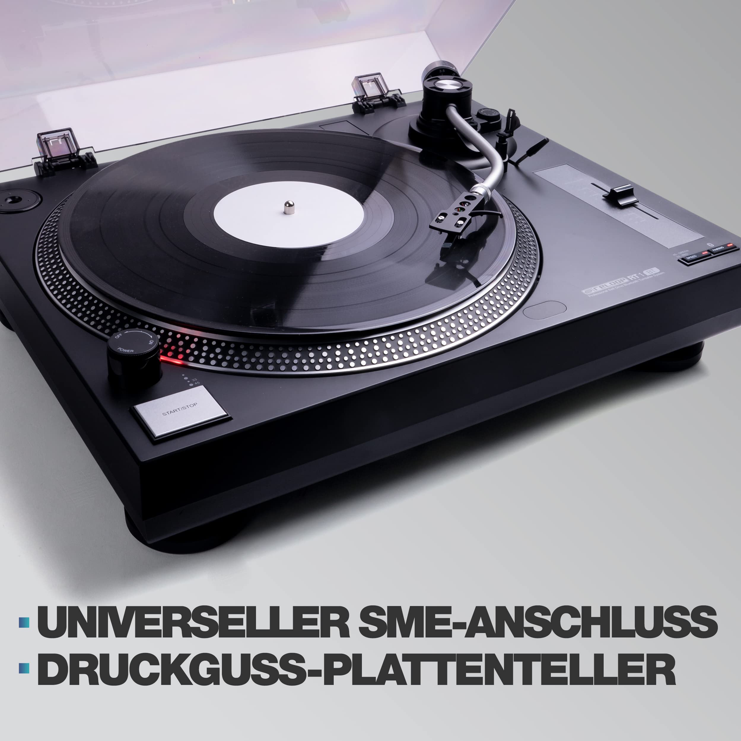 Reloop RT-1 BT Plattenspieler mit Riemenantrieb für DJ- und HiFi-Anwendungen, Bluetooth-Ausgang zur kabellosen Verbindung mit Bluetooth-Lautsprechern, Vormontiertes Ortofon Magnet-Tonabnehmer-System 2