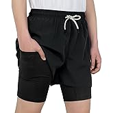 TLAENSON Boys Running Shorts with Liner Kids 2 in 1 Quick Dry Workout Athletic Shorts with Pockets