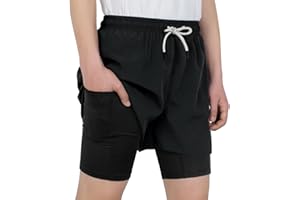 TLAENSON Boys Running Shorts with Liner Kids 2 in 1 Quick Dry Workout Athletic Shorts with Pockets