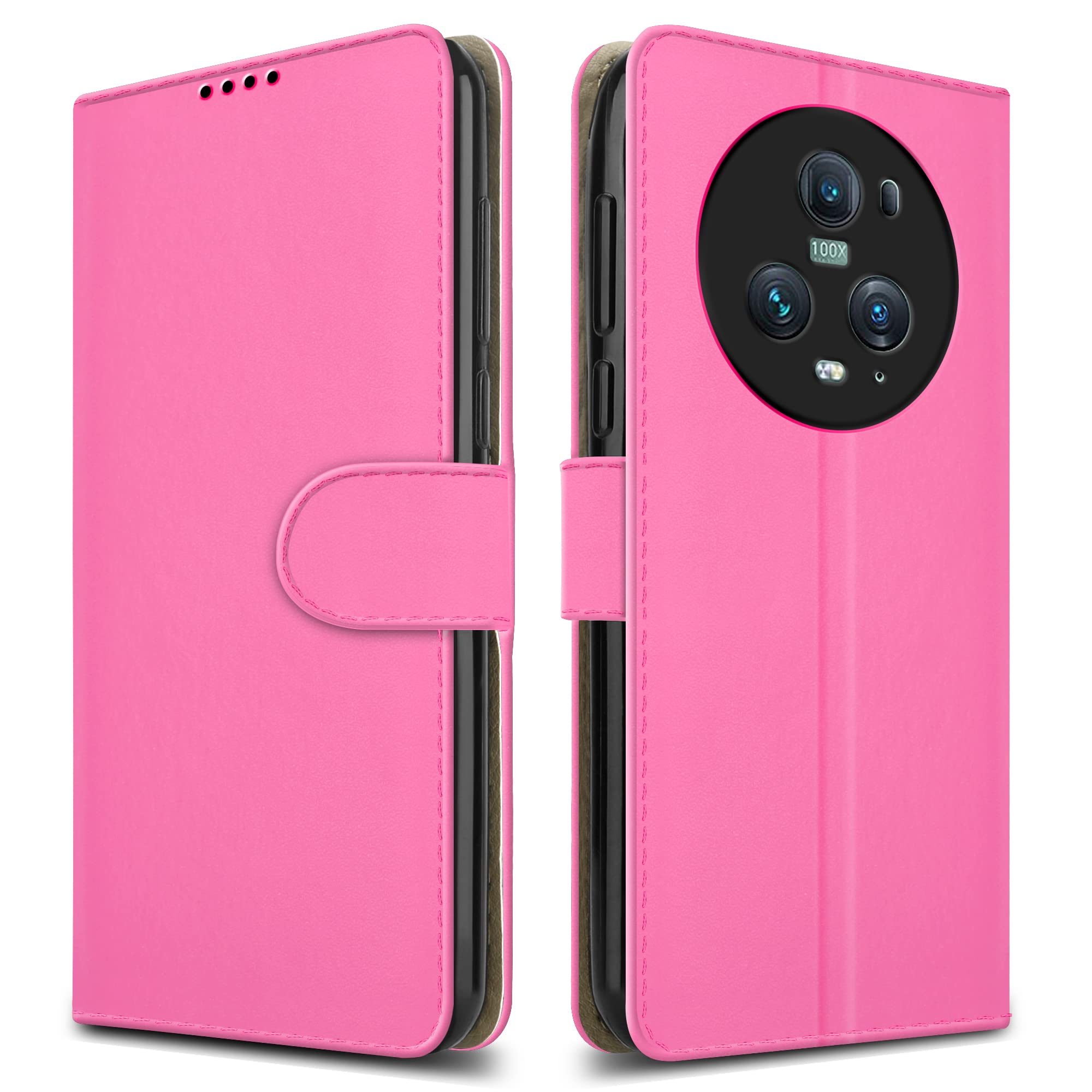 PIXFAB For Honor Magic 5 Pro 5G Leather Phone Case, Magnetic Closure Full Protection Book Folio Design, Wallet Case Cover [Card Slots] and [Kickstand] For Honor Magic 5 Pro (5G) - Pink