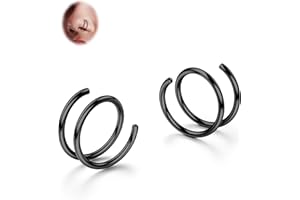 BodyBonita 2-8Pcs Softened 316L Stainless Steel Double Hoop Nose Ring for Single Piercing 22G 20G 18G Bendable Twist Spiral Nose Rings Hoops for Women 8mm 10mm