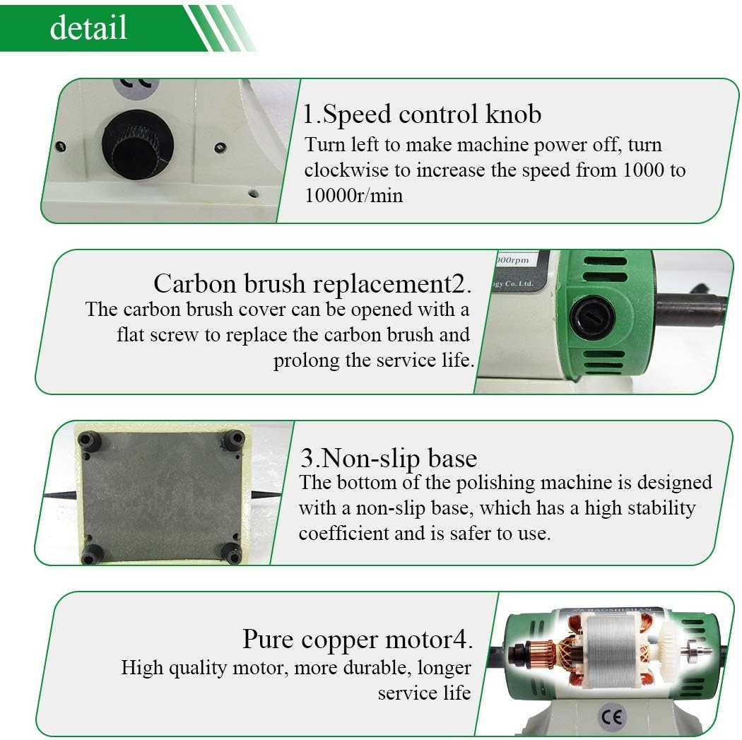 BAOSHISHAN Mini Bench Polisher Polishing Machine Lathe Sander Grinder Buffing Motor 1750-10000rpm 320W 220V - Image 5