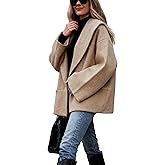 Hooever Women's Cropped Pea Coats Oversized Sweater Cardigan Lapel Open Front Fall Winter Shawl Collar Knit Sweater(Khaki01-M)