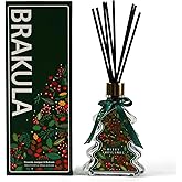 Brakula Christmas Reed Diffuser Set, Fireside Juniper & Balsam Scented, 8 Diffuser Sticks with Christmas Bottle Design, Home Decor Bedroom Living Room Office (6.09oz)