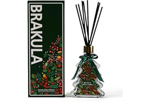 Brakula Christmas Reed Diffuser Set, Fireside Juniper & Balsam Scented, 8 Diffuser Sticks with Christmas Bottle Design, Home Decor Bedroom Living Room Office (6.09oz)