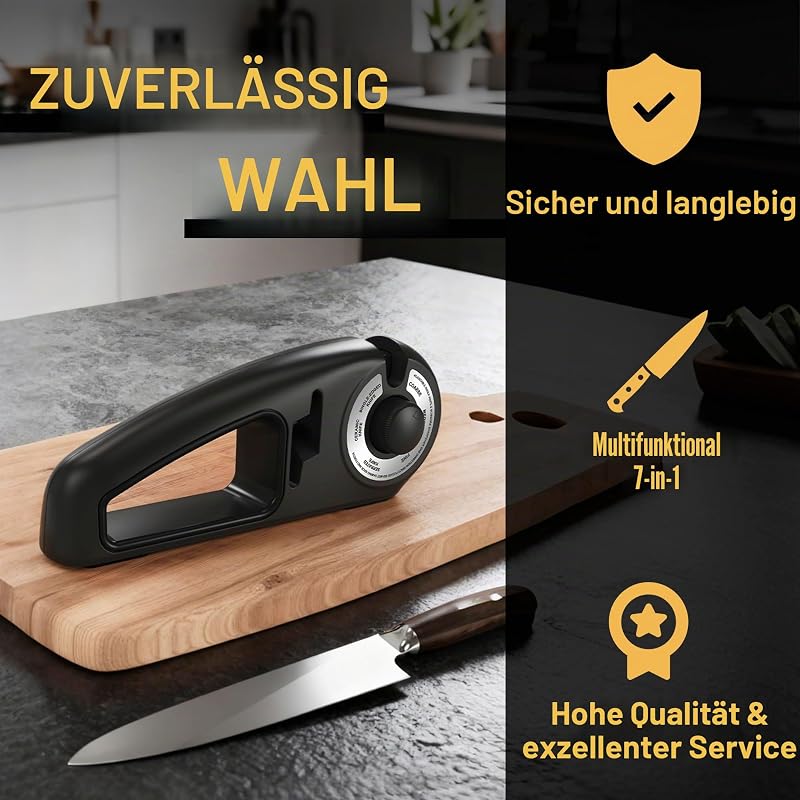 Messerschärfer 7-in-1 Messerschleifer, Messerschärfer Profi, Messer und Scherenschleifer, Knife Sharpener Messer Schärfen, Messer Schleifen, Scheren Schärfer, Keramik Messerschärfer (Schwarz)