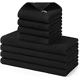 Kitinjoy 100% Cotton Kitchen Towels and Dishcloths Set, 8 Pack-13" x 28" and 12" x 12" Waffle Weave Dish Towels, Ultra Soft Absorbent Quick Drying Dish Rags, Black