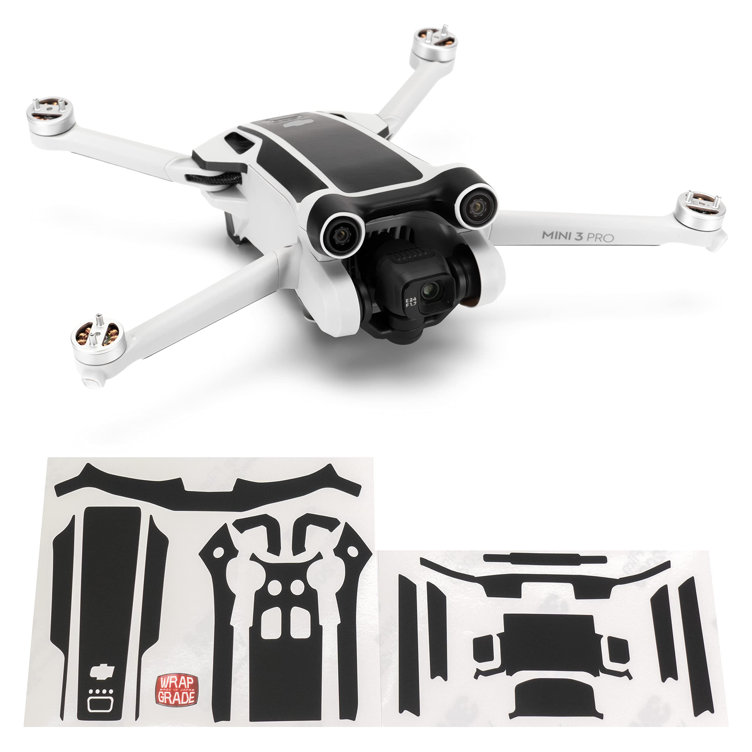 WRAPGRADE Skin Stickers compatible with DJI Mini 3 Pro | Accent Color (STEALTH BLACK) — image 1