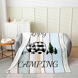 Camper All Season,Bed Blanket Happy Camping Plush