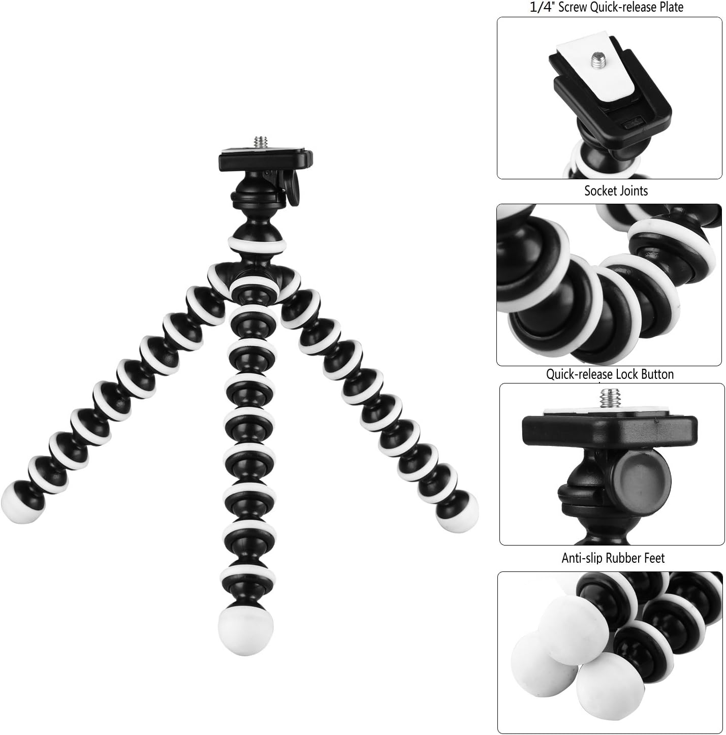 Phone Tripod,Portable and Flexible Adjustable Cell Phone Stand Holder with Remote and Universal Clip Compatible with iPhone Android Phone Compact Digital Camera Sports Camera GoPro