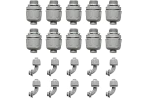 HDHAODA Conduit Connectors, 1/2 Inch Liquid Tight Connector NPT Non-Metallic for PVC Electrical Flexible Conduit Fittings, 10 Straight and 10 Angle 90 Degree, UL Listed, Grey (20-Pack)