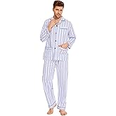 GLOBAL Men 100% Cotton Pajamas Set Button Down Pjs Long Sleeve Pajamas for Men Soft Comfy Sleepwear