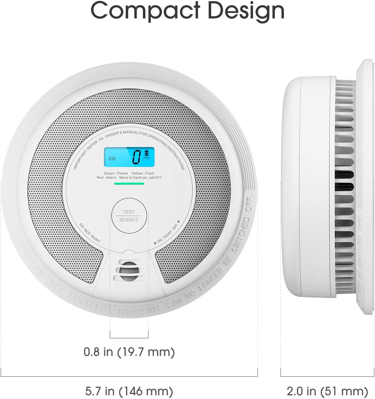 X-Sense CD07 Carbon Monoxide Detector Alarm, 10-Year Battery (Not Hardwired) CO Alarm Detector with LCD Display, Compliant with UL 2034 Standard, Auto-Check & Silence Button - - 
