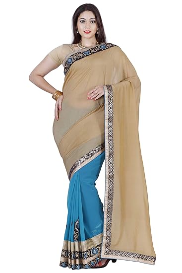 Womens Georgette Saree With Running Blouse (CCOPSY11301_Blue)