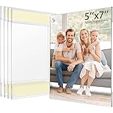 Wbtran 5x7 Acrylic Picture Frame, Pack of 5 Clear Frameless Photo Frames for Wall Mount, No Drilling Floating Hanging Picture Frames with Tape for Home, School, Office