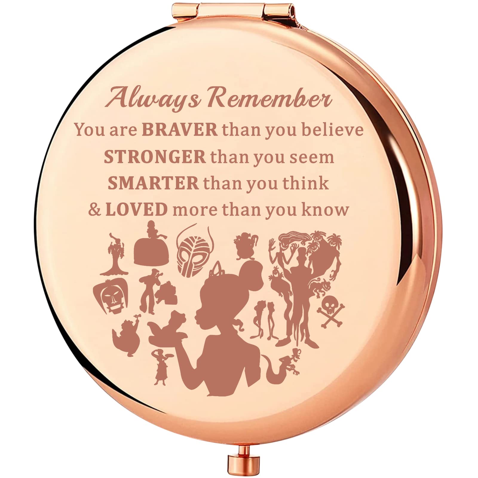 KEYCHIN Frog Princess Pocket Mirror Princess Tiana Fans Gifts Always Remember You are Braver Stronger Smarter Than You Think Compact Makeup Mirror for Women Girls Teenagers (Frog Princess-RG)
