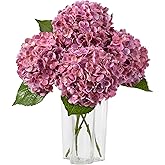 DuHouse 3Pcs Large Hydrangea Artificial Flowers,20 inch Latex Real Touch Hydrangeas with Long Stems & Leaves for Home Decor Party Floral Arrangements Wedding Bouquets Centerpieces(Rose Red)