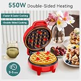 SNAILAR Mini Waffle Maker 550W Red with Non-Stick Coating Ready Indicator view 2