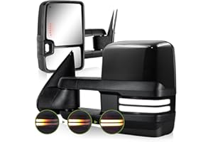 SIZIOM Switchback Towing Mirrors for 2003-2007 Chevy Silverado GMC Sierra Side Mirror with Dynamic Turn Signal Running Light Backup Lamp Power Heated Extendable Pair Set(Paint Black)