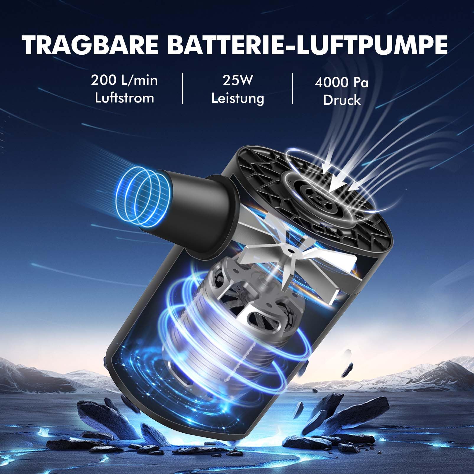 Elektrische Luftpumpe Akku Pumpe für luftmatratze: Mini Portable Electric Air Tiny Pump USB Batterie Elektrisch Klein Elektropumpe kleine Kompressor mit Licht für Pool Camping Matratze Luftbett 2