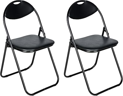 Nyxi Set of 2 Folding Chairs Padded Faux Leather Home Office Black